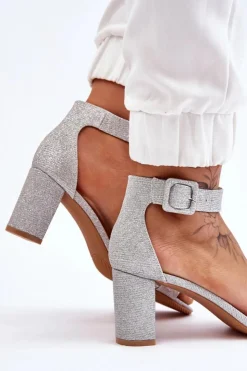 Boto Sandały Na Obcasie*Błyszczące Sandałki Na Obcasie Srebrne Maxim