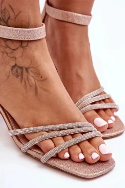 New Boto Błyszczące Sandałki Na Obcasie Beżowe Enenor