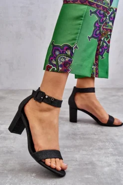 Boto Sandały Na Obcasie*Błyszczące Sandałki Na Obcasie Czarne Maxim Czarny