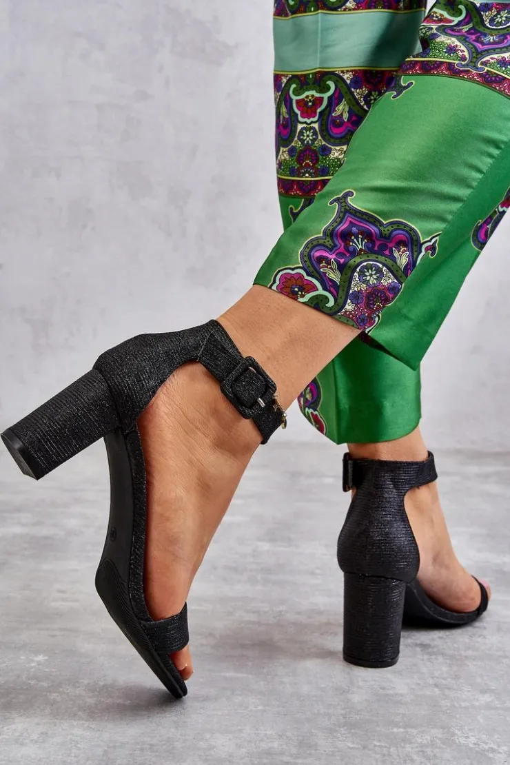 Boto Sandały Na Obcasie*Błyszczące Sandałki Na Obcasie Czarne Maxim Czarny