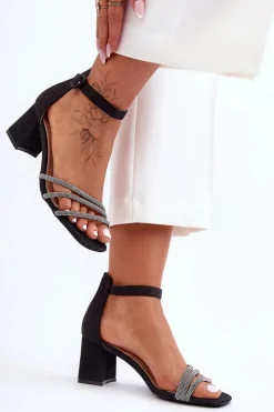 Sale Boto Błyszczące Sandałki Na Obcasie Czarne Enenor