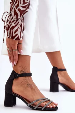 Sale Boto Błyszczące Sandałki Na Obcasie Czarne Enenor