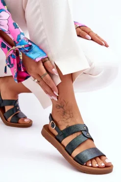 Damskie Boto Błyszczące Sandały Damskie Ciemnozielone Catalia