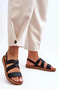 Damskie Boto Błyszczące Sandały Damskie Czarne Catalia