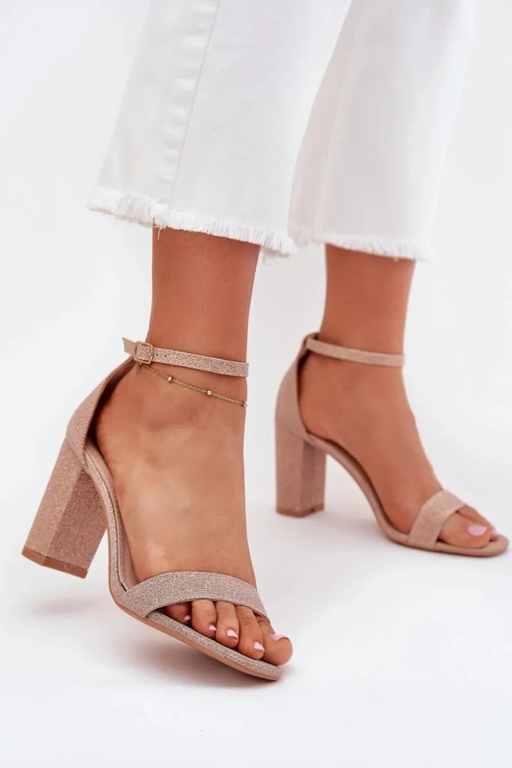 Damskie Boto Błyszczące Sandały Damskie Na Słupku Różowe Złoto Kavina