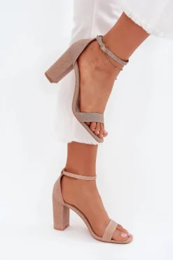 Damskie Boto Błyszczące Sandały Damskie Na Słupku Różowe Złoto Kavina