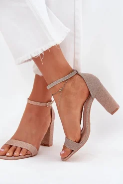 Damskie Boto Błyszczące Sandały Damskie Na Słupku Różowe Złoto Kavina