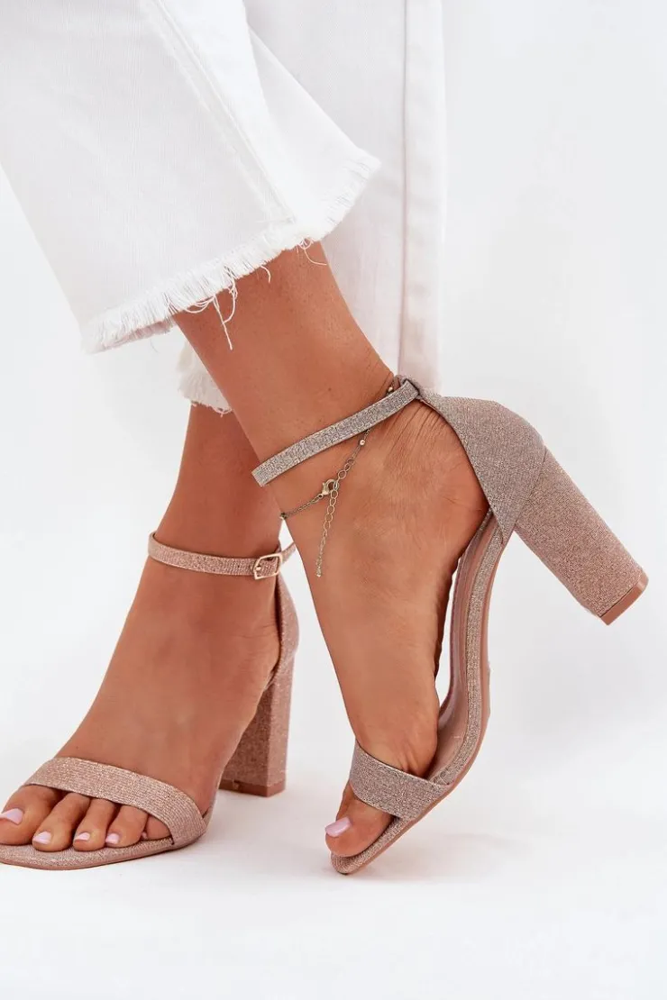 Damskie Boto Błyszczące Sandały Damskie Na Słupku Różowe Złoto Kavina