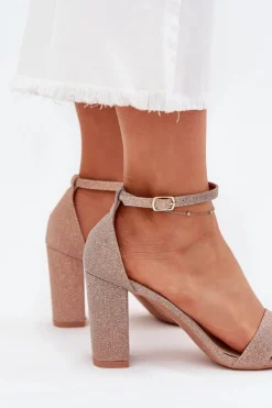 Damskie Boto Błyszczące Sandały Damskie Na Słupku Różowe Złoto Kavina