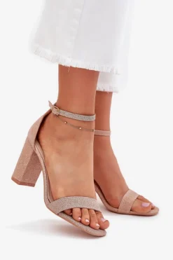 Damskie Boto Błyszczące Sandały Damskie Na Słupku Różowe Złoto Kavina