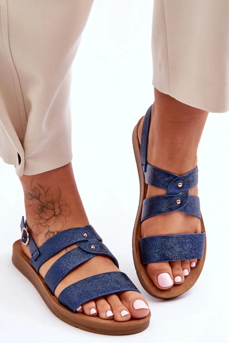 Boto Sandały Płaskie*Błyszczące Sandały Damskie Niebieskie Catalia