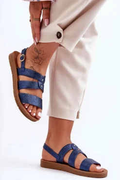 Boto Sandały Płaskie*Błyszczące Sandały Damskie Niebieskie Catalia