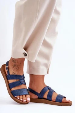 Boto Sandały Płaskie*Błyszczące Sandały Damskie Niebieskie Catalia