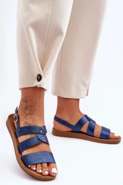 Boto Sandały Płaskie*Błyszczące Sandały Damskie Niebieskie Catalia