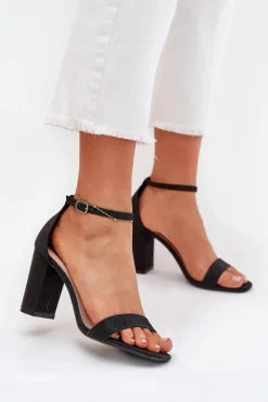 Hot Boto Błyszczące Sandały Damskie Na Słupku Czarne Kavina Czarny