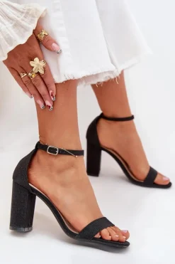 Hot Boto Błyszczące Sandały Damskie Na Słupku Czarne Kavina Czarny