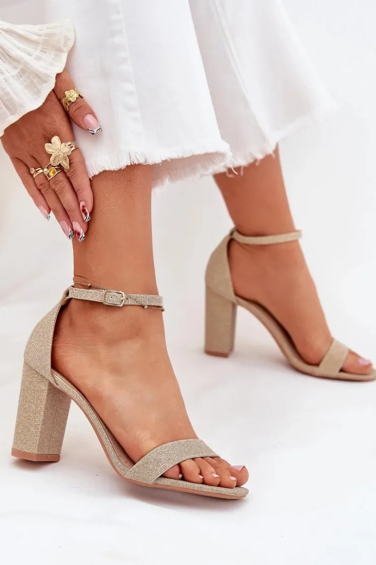 Damskie Boto Błyszczące Sandały Damskie Na Słupku Złote Kavina
