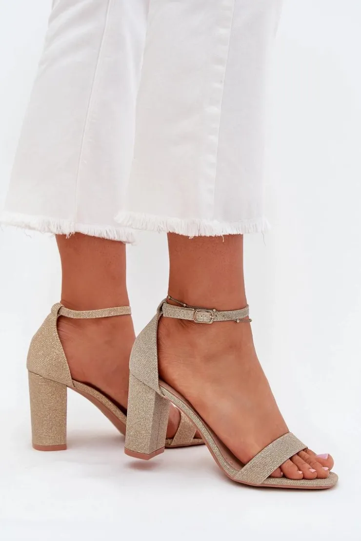 Damskie Boto Błyszczące Sandały Damskie Na Słupku Złote Kavina