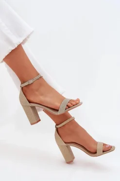 Damskie Boto Błyszczące Sandały Damskie Na Słupku Złote Kavina