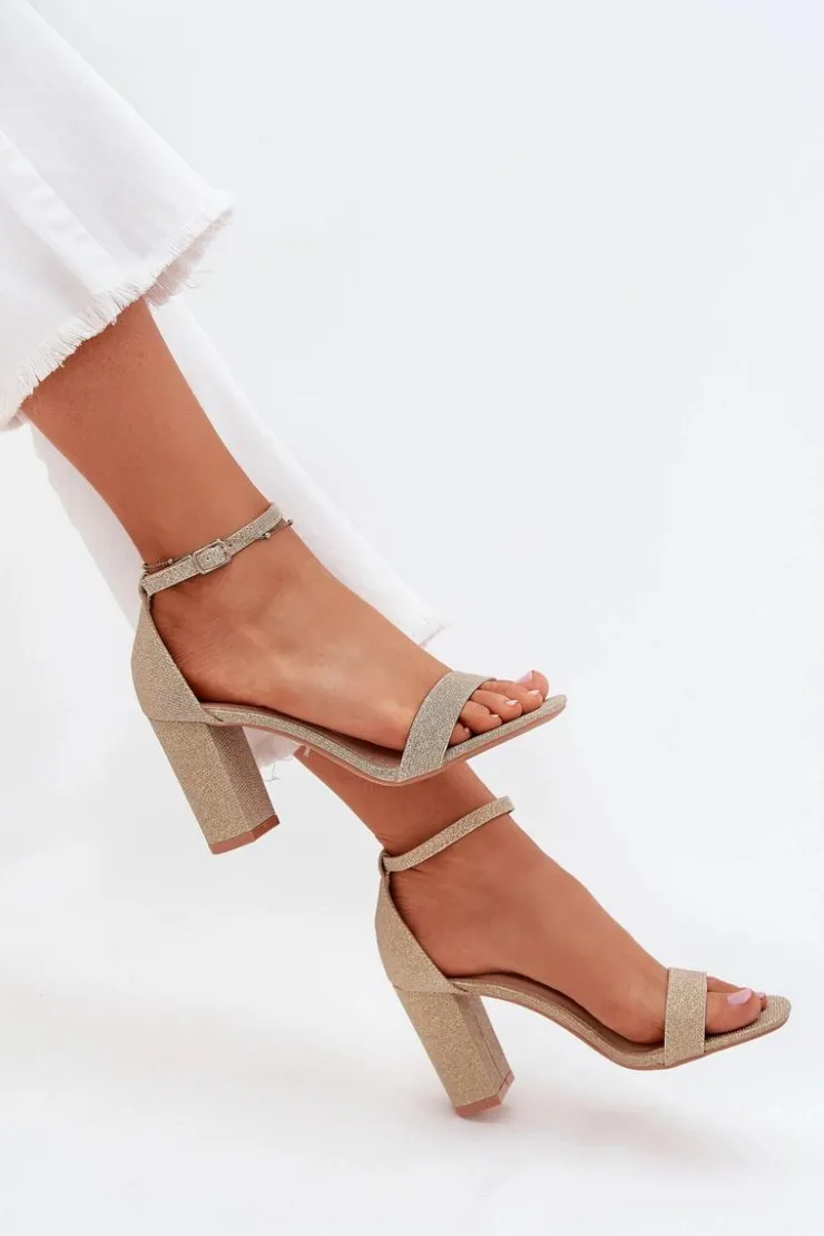 Damskie Boto Błyszczące Sandały Damskie Na Słupku Złote Kavina