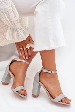 Boto Sandały Na Słupku|Sandały Na Obcasie*Błyszczące Sandały Damskie Na Słupku Srebrne Kavina Srebrny