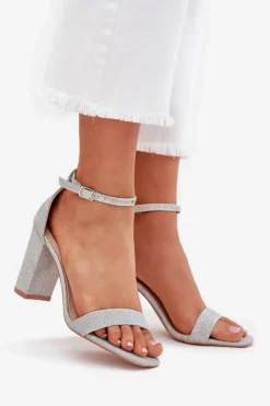 Boto Sandały Na Słupku|Sandały Na Obcasie*Błyszczące Sandały Damskie Na Słupku Srebrne Kavina Srebrny