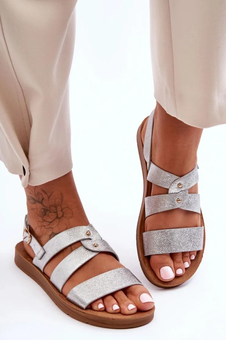 Clearance Boto Błyszczące Sandały Damskie Srebrne Catalia