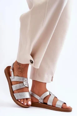 Clearance Boto Błyszczące Sandały Damskie Srebrne Catalia