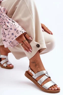 Clearance Boto Błyszczące Sandały Damskie Srebrne Catalia