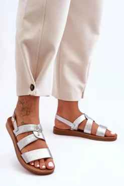 Clearance Boto Błyszczące Sandały Damskie Srebrne Catalia