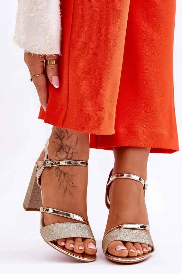 Damskie Buty damskie Vinceza Błyszczące Sandały Na Obcasie Złote Alicia