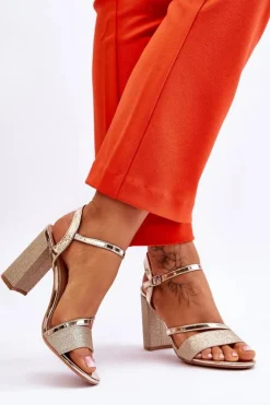 Damskie Buty damskie Vinceza Błyszczące Sandały Na Obcasie Złote Alicia