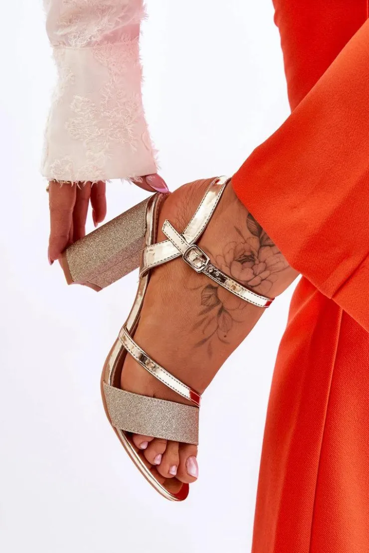 Damskie Buty damskie Vinceza Błyszczące Sandały Na Obcasie Złote Alicia