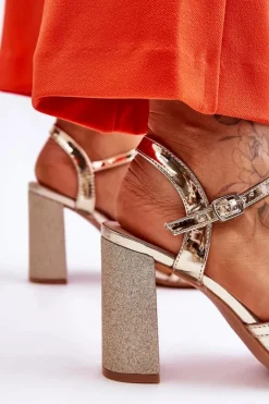 Damskie Buty damskie Vinceza Błyszczące Sandały Na Obcasie Złote Alicia