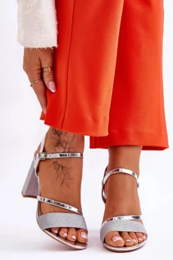 Buty damskie Vinceza Sandały Na Obcasie*Błyszczące Sandały Na Obcasie Srebrne Alicia