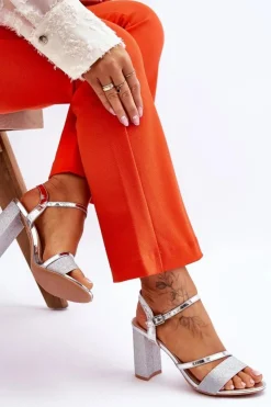 Buty damskie Vinceza Sandały Na Obcasie*Błyszczące Sandały Na Obcasie Srebrne Alicia