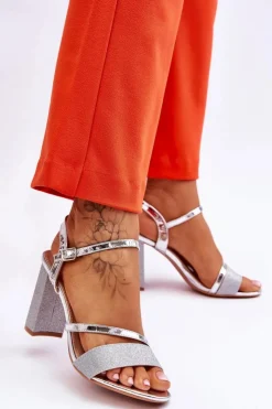 Buty damskie Vinceza Sandały Na Obcasie*Błyszczące Sandały Na Obcasie Srebrne Alicia