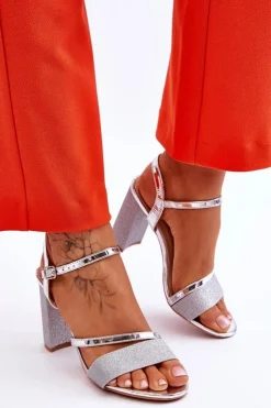 Buty damskie Vinceza Sandały Na Obcasie*Błyszczące Sandały Na Obcasie Srebrne Alicia