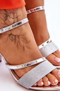 Buty damskie Vinceza Sandały Na Obcasie*Błyszczące Sandały Na Obcasie Srebrne Alicia