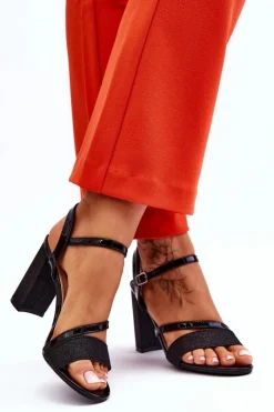 Buty damskie Vinceza Sandały Na Obcasie*Błyszczące Sandały Na Obcasie Czarne Alicia Czarny