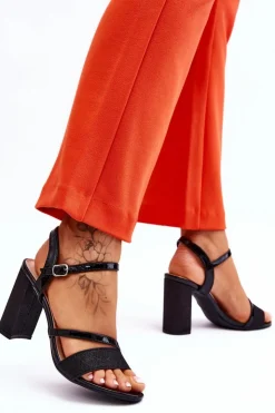 Buty damskie Vinceza Sandały Na Obcasie*Błyszczące Sandały Na Obcasie Czarne Alicia Czarny