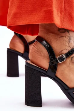 Buty damskie Vinceza Sandały Na Obcasie*Błyszczące Sandały Na Obcasie Czarne Alicia Czarny