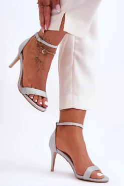 Boto Sandały Na Obcasie*Błyszczące Sandały Na Szpilce Srebrne Gedna