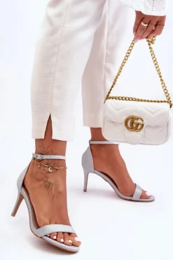 Boto Sandały Na Obcasie*Błyszczące Sandały Na Szpilce Srebrne Gedna