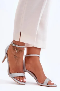 Boto Sandały Na Obcasie*Błyszczące Sandały Na Szpilce Srebrne Gedna