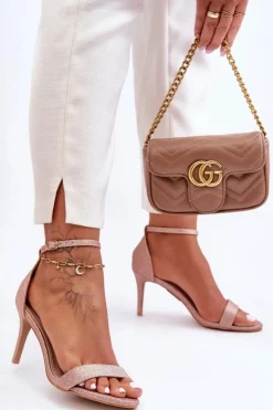 Damskie Boto Błyszczące Sandały Na Szpilce Różowe Złoto Gedna