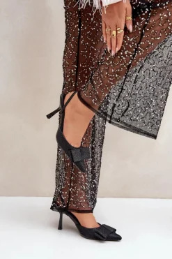 Outlet Boto Błyszczące Szpilki Z Kokardą Czarne Gredan