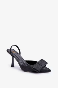 Outlet Boto Błyszczące Szpilki Z Kokardą Czarne Gredan