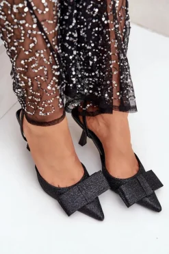 Outlet Boto Błyszczące Szpilki Z Kokardą Czarne Gredan