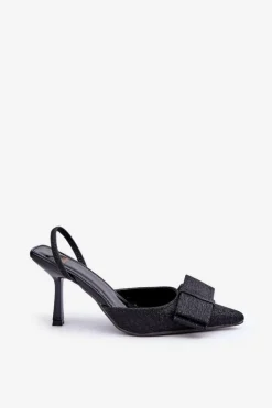 Outlet Boto Błyszczące Szpilki Z Kokardą Czarne Gredan